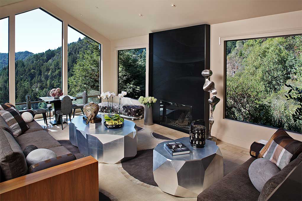 Luxury interior design for a home in Kent Woodlands, California, in the San Francisco Bay Area, including custom designed and upholstered furniture by Ruth Livingston Designs. 