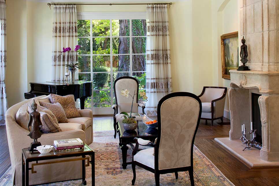 Luxury interior design for a home in Atherton, California, in the San Francisco Bay Area, including custom designed and upholstered furniture by Ruth Livingston Designs. 