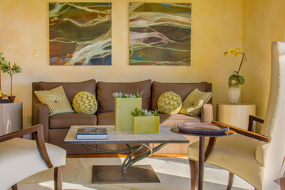 Luxury interior design for staging a home in the San Francisco Bay Area, including custom designed and upholstered furniture by Ruth Livingston Designs. 