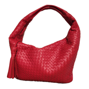 Handcrafted, Italian Leather, woven, hobo bag. Red. Handbag.