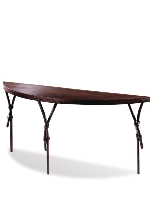 Steel crescent shaped console table.